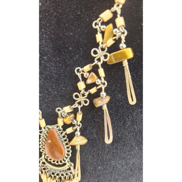 Handmade Bohemian Necklace With Brown Wood Beads & Dangle Accents - Picture 6 of 7